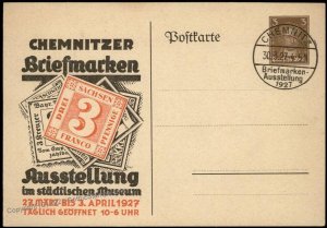 Germany 1927 Chemnitz Stamp Show Private Ganzsachen Postal Card Used Cove G68498