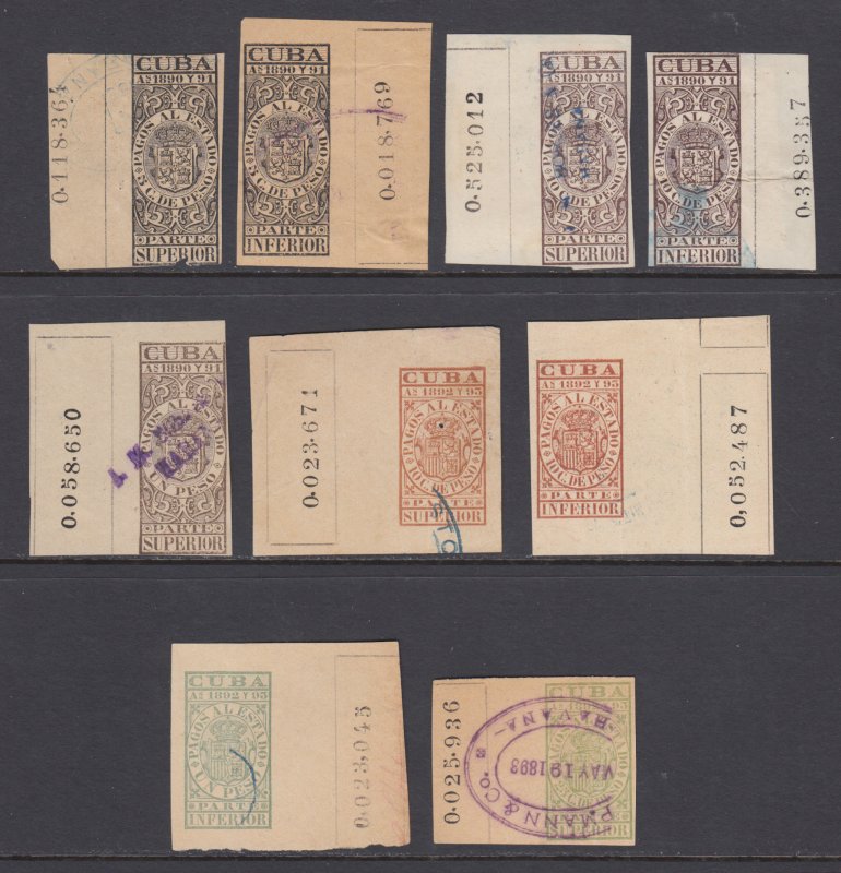 Cuba Jones CH26S/CH37S 1890-92 Gross Business Tax fiscals, 9 different singles