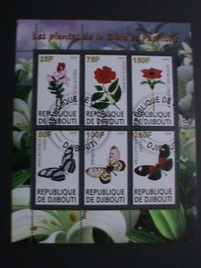 ​DJIBOUTI-2007- WOLRLD FAMOUS LOVELY BUTTERFLIES & FLOWERS CTO SHEET VF-NO.2