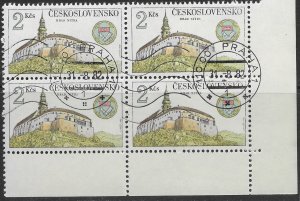 Czechoslovakia #2415 used corner block of 4.  Castles.  nice.