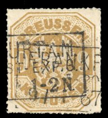 German States, Prussia #27 Cat$47.50, 1867 9kr bister brown, used