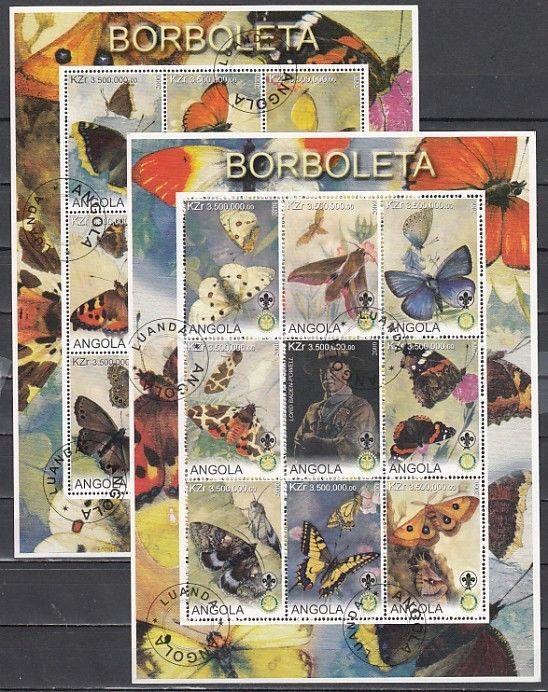 Angola, 2000 Cinderella issue. Butterflies & Scout on 2 sheets. Canceled.