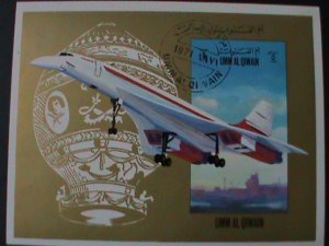 UMM AL QIWAIN -THE CONCORDE AIRPLANE & THE 1ST HOT BALLOON -IMPERF CTO S/S