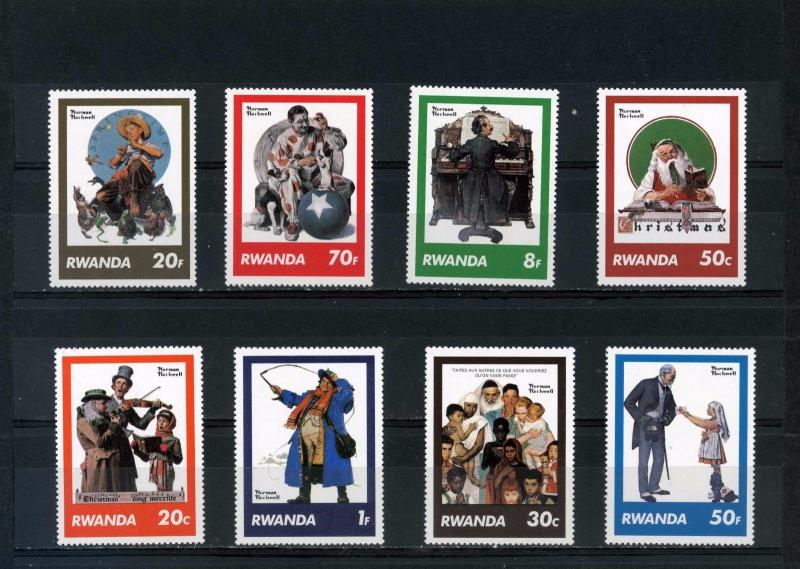 RWANDA 1981 Sc#1027-1034 PAINTINGS BY NORMAN ROCKWELL SET OF 8 STAMPS MNH 