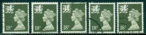 GREAT BRITAIN WALES SG-W47, SCOTT # WMMH-33 USED, 5 STAMPS, GREAT PRICE!