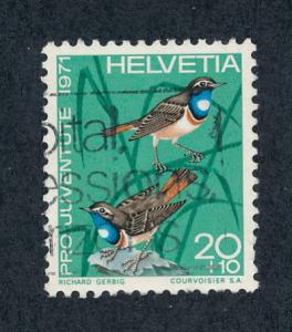 Switzerland 1971 Scott B403 used - 20+ 10c birds, bluethroat