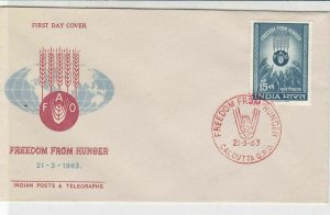 India 1963 Freedom From Hunger Wheat Pic Slogan Cancel Stamp FDC Cover Ref 34738