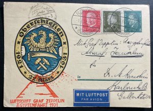 1931 Lubeck Germany Graf Zeppelin LZ 127 Postcard Cover to Karlsruhe Egyptian Fl