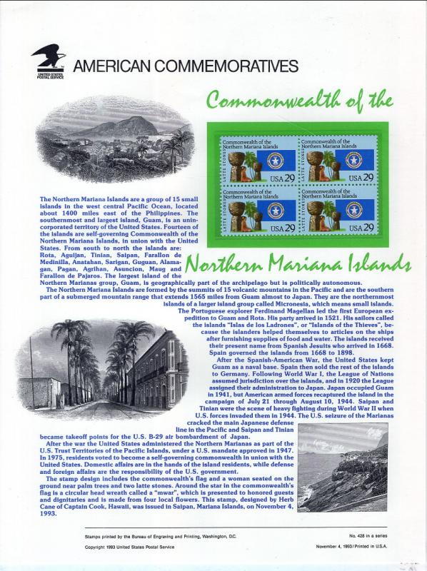 US CP428 Northern Mariana Islands 2804 Commemorative Panel Mint