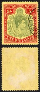 Bermuda SG118b KGVI 5/- Pale Green and Red/yellow Line Perf 14.25 (Ref 38)