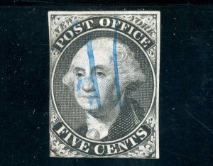 USAstamps Used VF US 1845 Washington Bluish Paper Scott 9X1 Blue Pen Cancel