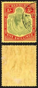 Bermuda SG118b KGVI 5/- Pale Green and Red/yellow Line Perf 14.25 (Ref 48)