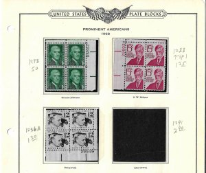 1278/1288 Mint,OG,NH... Plate Blocks... SCV $7.55... The 5-cent is hinged.