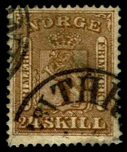 1863 Norway #10 Arms - Used - VF - CV$65.00 (ESP#3856)