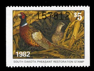 United States, Duck Hunting - State #SD3A6 Cat$13, South Dakota, 1982 $5 Phea...