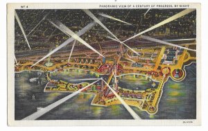 1933 Century of Progress Postcard, Panoramic View at Night