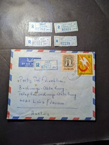 1976 Registered Kuwait Airmail Cover Salmiyah to Austria and 4 Registered Labels