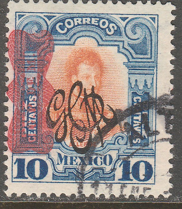 MEXICO 545, 10¢ Corbata & Carranza Rev overprints USED. VF. (1330)