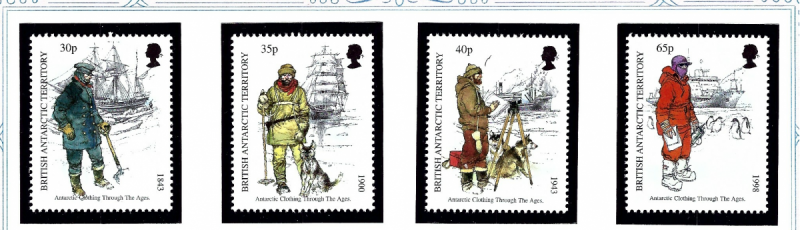 Brit Ant Terr 259-62 MNH 1998 Anarctic Clothing through the ages