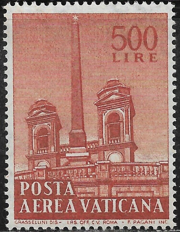 Vatican City Air Post Stamp - Scott #C44/AP13 500 l Orange Brown Mint/LH 1959