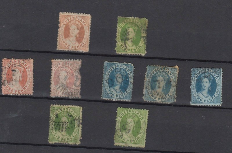 Queensland QV Chalon Unchecked Collection Of 9 Fine Used JK6336