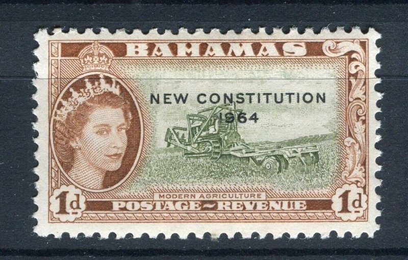 BAHAMAS; 1964 early QEII Constitution issue fine Mint hinged 1d. value
