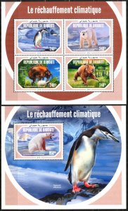 Djibouti 2018 Warming Climate Polar Bears Birds sheet + S/S MNH