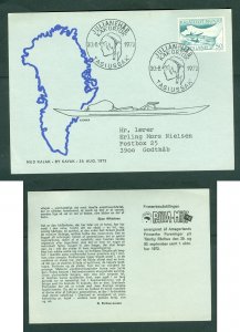 Greenland. 1972 Card Kayak Post Spc. Cancel: Tasiussak. Adr. Gr. See Event Desc.