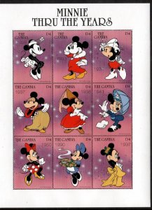 Gambia 1997 - Disney - Minnie Mouse - Sheet of 9 Stamps - Scott #1910 - MNH