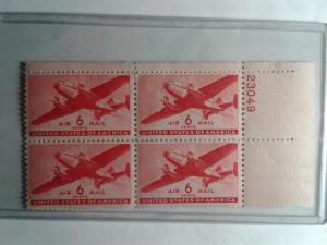 SCOTT # C 25 AIR MAIL PLATE BLOCK MINT HINGED