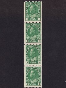 Canada, Scott 131ii, Mint NH Strip of Four, Wet Printing, Blue Green