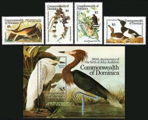 Dominica 891-894,895 S/S,MNH.Birds.King Rails,Warbler,Hawks,Ducks.J.Audubon,1985