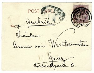 GB Card London PPC 1d Lilac Austria Graz Arrival Postmark 1896{samwells}PE97 