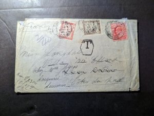 1902 British South Africa Boer War Due Postage Cover to Cotes du Nord France