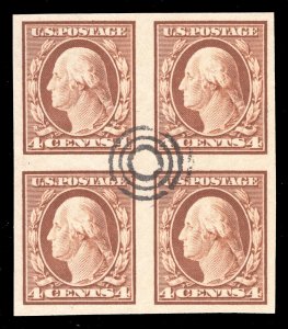 MOMEN: US STAMPS #346 BLOCK USED APS CERT XF LOT #77454