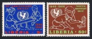 Liberia 449-450, MNH. Mi 667-668. UNICEF-25, 1966. Children on a seesaw, doctor.