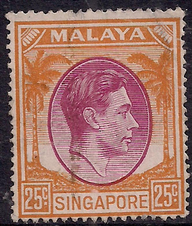 Singapore 1948 - 58 KGV1 25ct Purple & Orange used SG 25 ( M1234 )