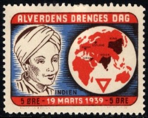 1939 Denmark Poster Stamp Boy's Day Worldwide in India Unused