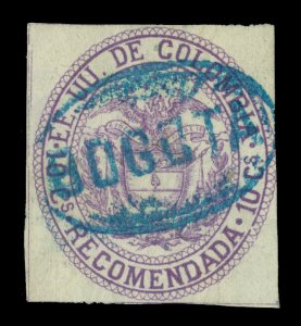 COLOMBIA 1881 Registration Stamp - EAGLE 10c violet  Scott F7 used VF  BOGOTA