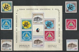 1958 Nicaragua - Sc C404-9 & C409a - MNH VF - 6 singles & Mini Sheet - Fair