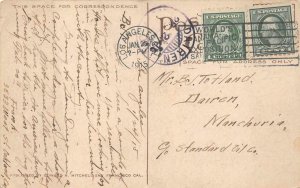 LOS ANGELES CALIFORNIA - DAIREN DALIAN MANCHURIA CHINA PPIE CANCEL POSTCARD 1915