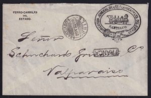 Chile 1889 State Railways Train Cachet Stamples Cover Santiago to Valparaiso