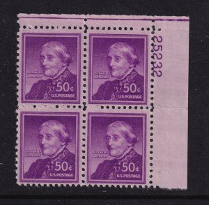 1955 issue Susan B. Anthony Sc 1051 wet printed MNH plate block of 4 (B4