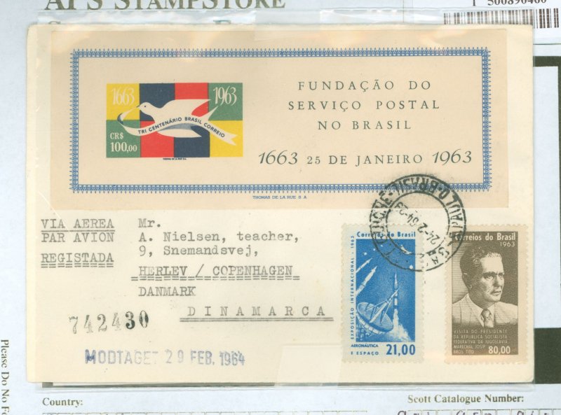 Brazil 951/953/965 Registered cover to Denmark plus 5 more commemoratives on back