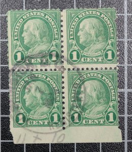 Scott 578 - 1 Cent Franklin - Used Block Of 4 No Perf Bottom SCV - $1000.00