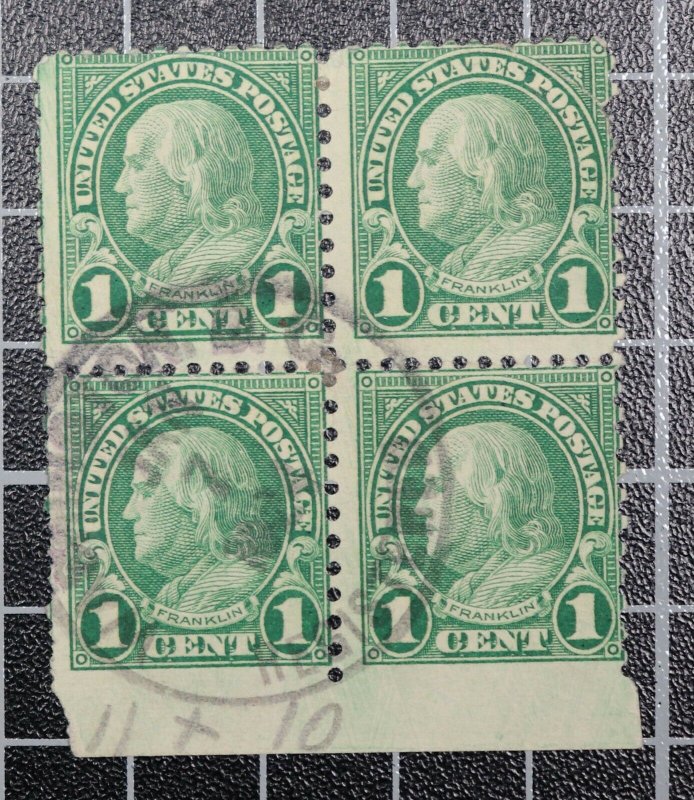 Scott 578 - 1 Cent Franklin - Used Block Of 4 No Perf Bottom SCV - $1000.00