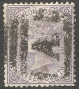 CEYLON  1872 Sc 67  16c QV  F-VF Used, Cancel A