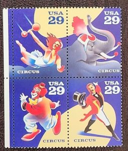 US Scott # 2750-2753; 29c Circus from 1993, block of 4; MNH, og; VF centering