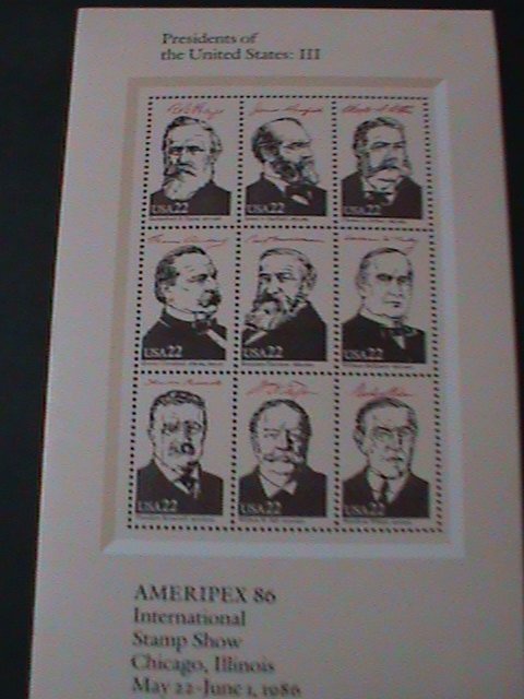 UNITED STATES-SC#2218 AMERIPEX'86 INTEL. STAMP SHOW-U.S PRESIDENTS-III MNH