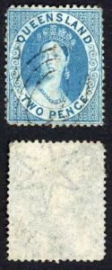 Queensland SG5 1860 2d Blue Wmk Large Star Clean Cut Perf 14-16 Cat 140 Pounds